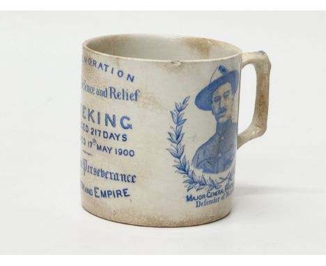 A Mafeking Siege Commemorative mug. An Early 20th Century Boer War Commemorative Gallant Defence and Relief mug. Mafeking Bes