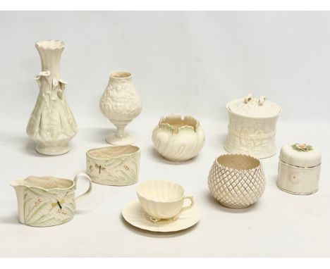 A good collection of Belleek Pottery. A Limited Edition Belleek Collectors Society The Belleek Bonbonniere. A Dragonfly sugar