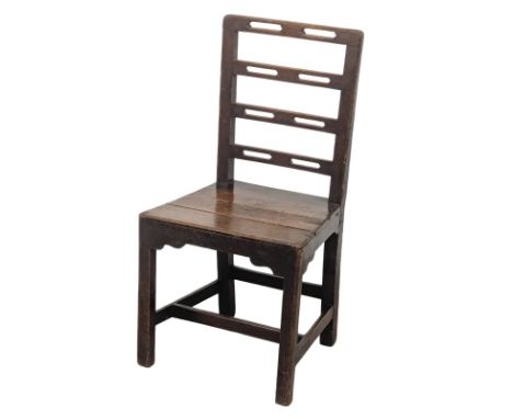 An 18th Century country made oak ladder back chair. Circa 1780. (4)