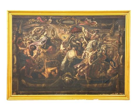 Large 17th Century oil on canvas “The Triumph of the Eucharist” Spanish School after Pieter Paul Rubens. Mid 17th Century con