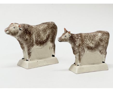 A Rye Pottery Bull &amp; Cow. 19x14cm