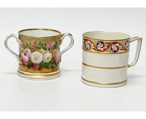 Early 19th Century loving cup and tankard. A Crown Derby porcelain tankard, c.1805, 15x11.5x11.5cm. An Early/Mid 19th Century