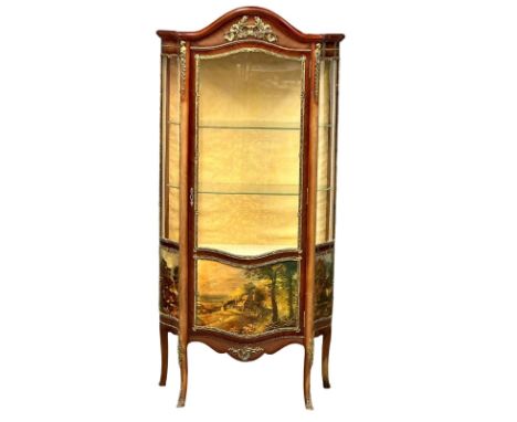 An 18th Century style French simulated Linwood vitrine with brass mounts. 78x34x178cm.