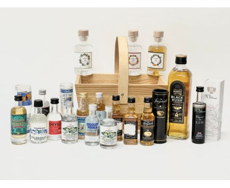 A collection of alcohol. Whiskey, Gin and Vodka. 5cl. 35cl