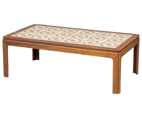 A large G-Plan Mid Century teak coffee with tile top, designed Lesley Dandy. 134x74x46cm