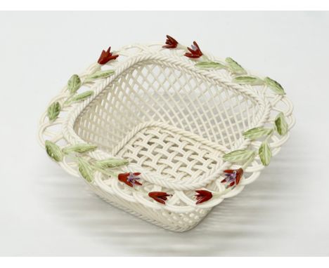 A Limited Edition Belleek Pottery Garden Fuschia Basket. 160/1500. Belleek woven basket. 14x14x5cm