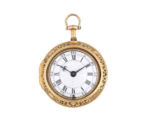 A FINE GEORGE I/II GOLD VERGE QUARTER-REPEATING REPOUSSE PAIR-CASED POCKET WATCH THOMAS VERNON, LONDON, THE REPOUSSE OUTER CA