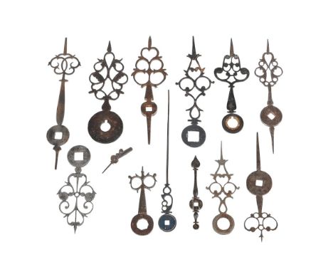 A GROUP OF THIRTEEN STEEL CLOCK HANDSANONYMOUS, LATE 17th CENTURY AND LATERIncluding an early double-loop pierced and filed h