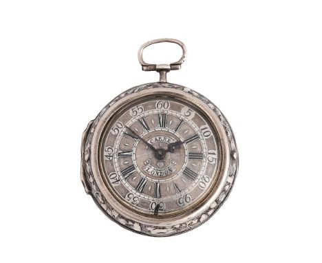 A GEORGE I SILVER PAIR-CASED VERGE POCKET WATCH WITH CHAMPLEVE DIALCARRE, LONDON, CIRCA 1725The gilt full plate fusee movemen