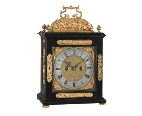 AN INTERESTING WILLIAM III GRANDE-SONNERIE STRIKING AND REPEATING EBONISED 'BASKET TOP' TABLE CLOCK ISAAC GODDARD, LONDON, CI