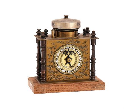 A JAPANESE LACQUERED BRASS MAKURA DOKEI MINIATURE TABLE CLOCKUNSIGNED, 19th CENTURY The four crisply-turned finned and knoppe