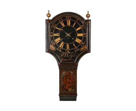 A FINE GEORGE III BLACK CHINOISERIE JAPANNED TAVERN WALL TIMEPIECEPHILIP LLOYD, BRISTOL, CIRCA 1775The four pillar weight-dri