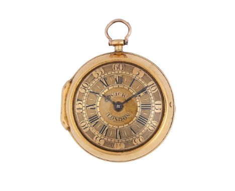 A FINE GEORGE I GOLD VERGE POCKET WATCH WITH CHAMPLEVE DIALRICHARD VICK, LONDON, CIRCA 1721The gilt full plate fusee movement