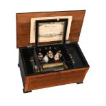 Y A RARE SWISS TULIP WOOD BANDED ROSEWOOD ‘BELLS-IN-SIGHT’ MUSIC BOX WITH DANCING FIGURES