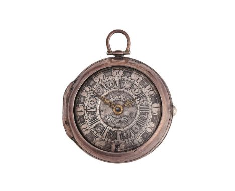 A GEORGE II SILVER PAIR-CASED VERGE POCKET WATCH WITH CHAMPLEVE DIALCHARLESON, LONDON, 1735The gilt full plate fusee movement