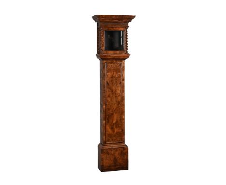 A FINE WILLIAM AND MARY FIGURED WALNUT LONGCASE CLOCK CASE WITH 10.25 INCH SQUARE DIAL APERTUREANONYMOUS, PROBABLY LONDON, CI