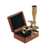 A REGENCY CARY/GOULD-TYPE LACQUERED BRASS PORTABLE COMPOUND MICROSCOPE