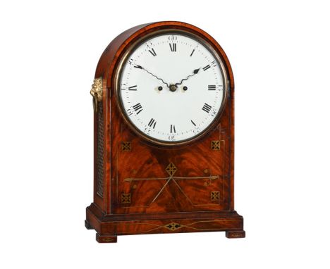 A REGENCY BRASS INLAID MAHOGANY BRACKET CLOCK WITH AND FIRED ENAMEL DIALWIGHTMAN, LONDON, CIRCA 1815The five pillar twin chai