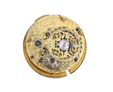 A FINE GEORGE II POCKET WATCH MOVEMENT WITH CYLINDER ESCAPEMENTGEORGE GRAHAM, LONDON, NUMBER 6077, CIRCA 1742The gilt full pl