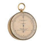 A LATE VICTORIAN LACQUERED BRASS ANEROID SURVEYOR’S BAROMETER WITH ALTIMETER SCALE