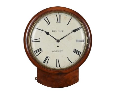 A REGENCY MAHOGANY FUSEE DROP-DIAL WALL TIMEPIECETHE DIAL SIGNED FOR THOMAS PACE, LONDON, CIRCA 1820The four pillar single fu