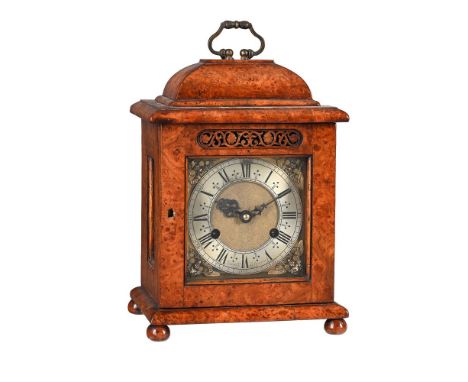 A WILLIAM AND MARY STYLE BURR AMBOYNA MINIATURE TABLE/BRACKET CLOCKTHE DIAL SIGNED FOR DAVID R. SOLOMONS, LONDON, LATE 20th C