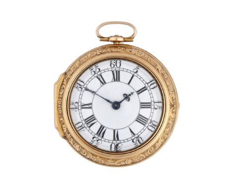 A VERY FINE GEORGE I GOLD REPOUSSE PAIR-CASED POCKET WATCH WITH CYLINDER ESCAPEMENTGEORGE GRAHAM, LONDON, NUMBER 5438, 1732Th