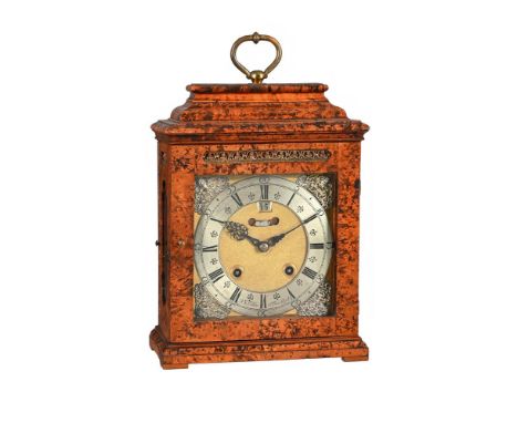 A GERMAN 'MULBERRY' VENEERED TABLE CLOCKJ.G. EICHLER, FRANKFURT, MID 18th CENTURYThe substantial five knopped pillar twin fus