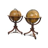 A FINE PAIR OF EARLY VICTORIAN 20 INCH FLOOR-STANDING LIBRARY GLOBES