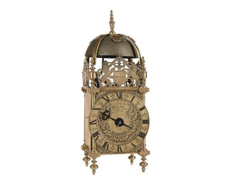 A FINE CHARLES II BRASS LANTERN CLOCKJOHN LONDON, BRISTOL, CIRCA 1675-80The posted countwheel bell-striking movement with Huy