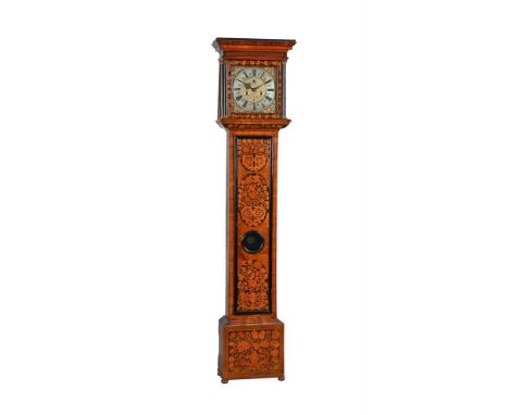 A WILLIAM III WALNUT AND FLORAL MARQUETRY LONGCASE CLOCK OF ONE-MONTH DURATIONJOHN BARROW, LONDON, CIRCA 1695The five finned 