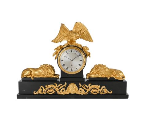 A FINE AND RARE ORMOLU MOUNTED BLACK MARBLE MANTEL TIMEPIECE OF IMPRESSIVE PROPORTIONSBENJAMIN LOUIS VULLIAMY, LONDON, NUMBER