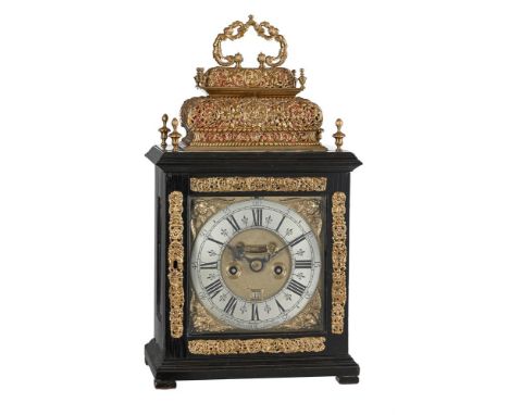Y&nbspA WILLIAM III EBONY 'DOUBLE BASKET TOP' QUARTER REPEATING TABLE CLOCK SAMUEL ALDWORTH, LONDON, CIRCA 1700The six finned