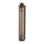 A GEORGE IV BOWFRONTED MAHOGANY MERCURY WALL THERMOMETER
