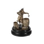 A CONTINENTAL SILVERED METAL AND ENAMEL FIGURAL MUSICAL AUTOMATON TABLE VESTA GROUP