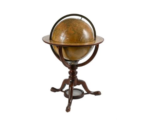 A 12 INCH TERRESTRIAL LIBRARY TABLE GLOBETHE GLOBE BY GEORGE PHILIP AND SONS LIMITED, EARLY 20th CENTURY, THE STAND EARLY 19t