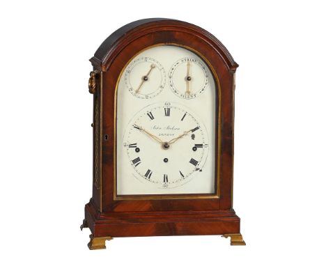 A REGENCY BRASS MOUNTED FIGURED MAHOGANY QUARTER-CHIMING TABLE/BRACKET CLOCKJOHN JACKSON, LONDON, CIRCA 1815The substantial s