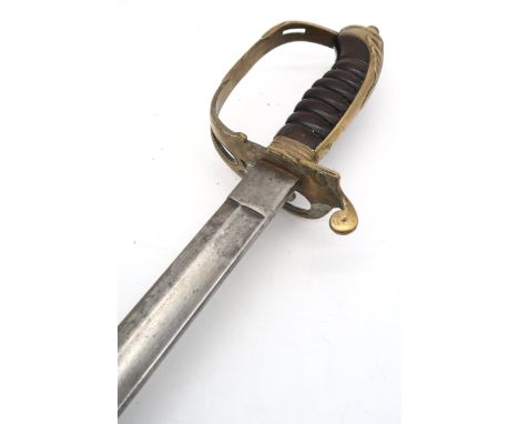 An 1845 pattern infantry officer's sword, the guard halved for wall hanging, in a likely unassociated white metal-mounted lea