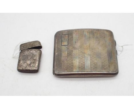 A George V silver cigarette case, the body with engine turned decoration, with a monogrammed rectangular cartouche, by&nbsp;I