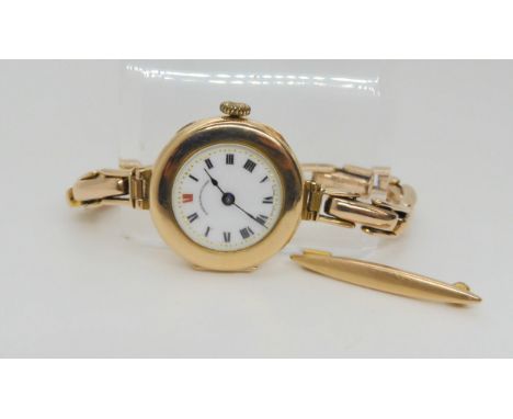 A 9ct gold ladies vintage Dreadnought watch hallmarked Chester 1922, weight including mechanism 25.5gms,&nbsp; together with 