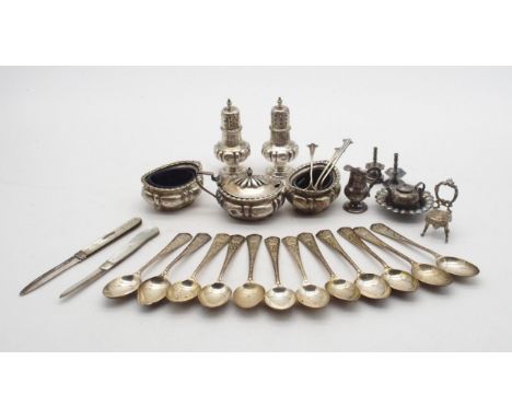 A collection of silver including a matched set of silver Edward III coronation spoons, three by&nbsp;G Bryan &amp; Co, Birmin