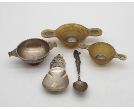 A silver and horn quaich, with inscription 'SGUAB ASI' ("sweep it away"), the silver mounted lugs with engraved thistle and c
