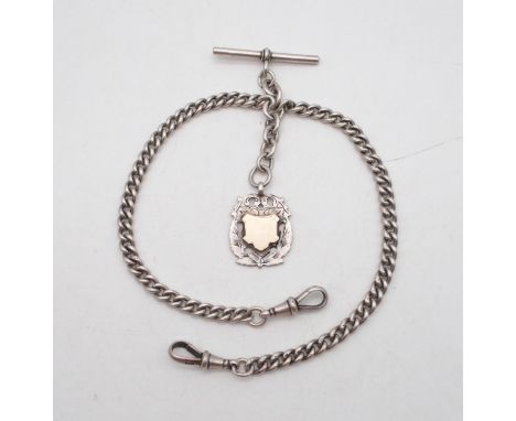 A George V silver double albert watch pocket chain, with an escutcheon shaped fob, by&nbsp;Henry Pope, Birmingham 1913, the f