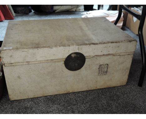 A 19th century Chinese chest or travel trunk,covered with pig skin,AF,damage to lock.