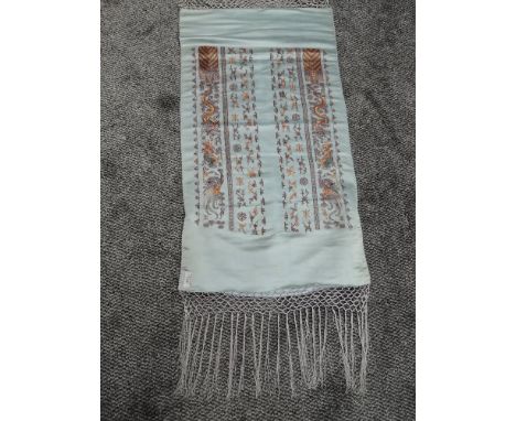 An early 20th century Chinese pocket sash having extensive metal thread embroidery throughout to pale blue silk ground.
great