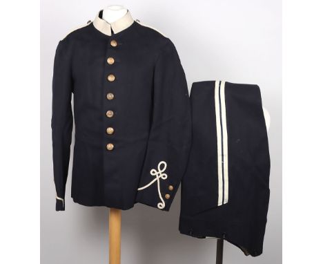 British 1914 Army Service Corps Other Ranks Dress Uniform, navy blue cloth with white collar, knotted cuffs and cord shoulder