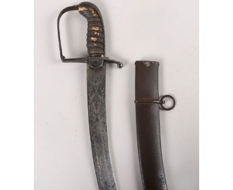 Peninsular War Period Light Cavalry Officers Sword, curved single edge blade 75cms,  etched and polished with figure of Brita