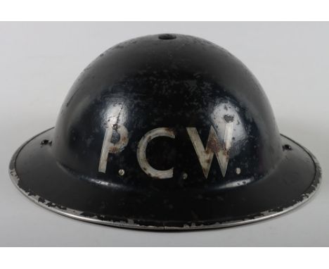 Unusual and Unidentified WW2 British Home Front Steel Helmet, black painted standard WW2 British steel helmet with the front 