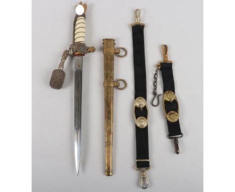 WW2 German Kriegsmarine Officers Dress Dagger with Straps and Portepee by WKC, fine example of a Kriegsmarine officers dress 