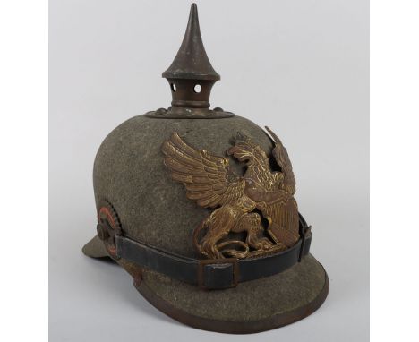 WW1 German Baden Ersatz Felt Pickelhaube, fine untouched example of a ersatz pressed felt body pickelhaube with the original 